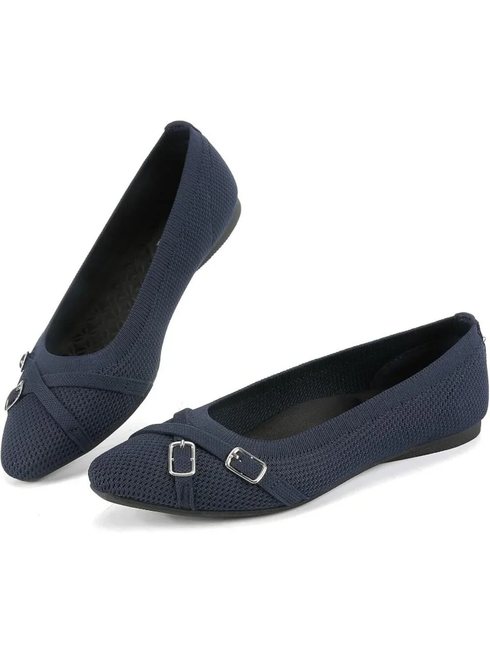 Women's Navy Blue Ballet Flats Dress Work Business Casual Buckle Comfort Shoes